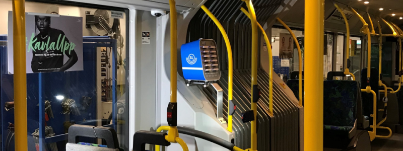 Medium sized Brick station on a bus in Sweden